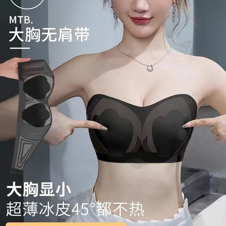 Strapless Minimizer Bra for Large Bust Ultra Thin Full Coverage Wire Free Push Up Anti-Slip Band Anti-Sag Side Support Seamless