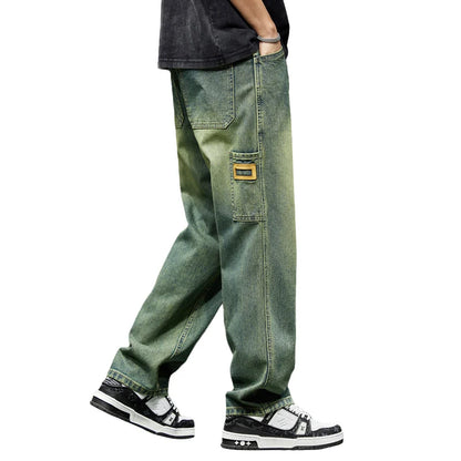 Jeans Men Baggy Pants Wide Leg Summer Straight Loose Fit Retro Blue Denim Pants Streetwear Fashion Pockets Vintage Man Clothes