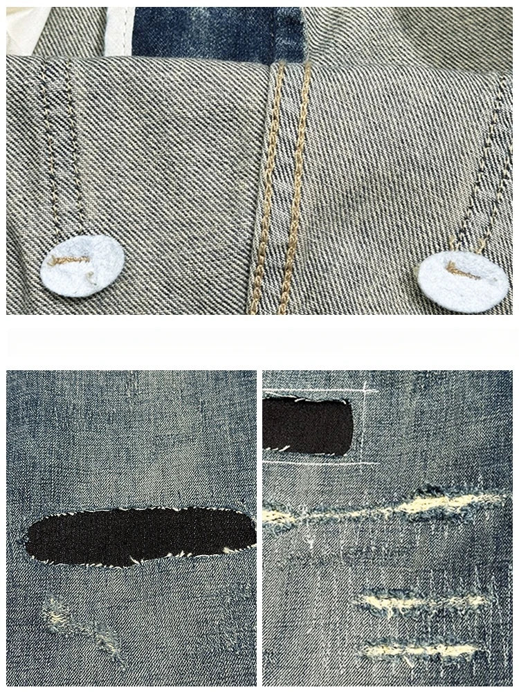 American High Quality Patch Ripped Jeans For Men Korean Fashion Denim Cargo Pants Streetwear Hip Hop Skateboard Trousers Male