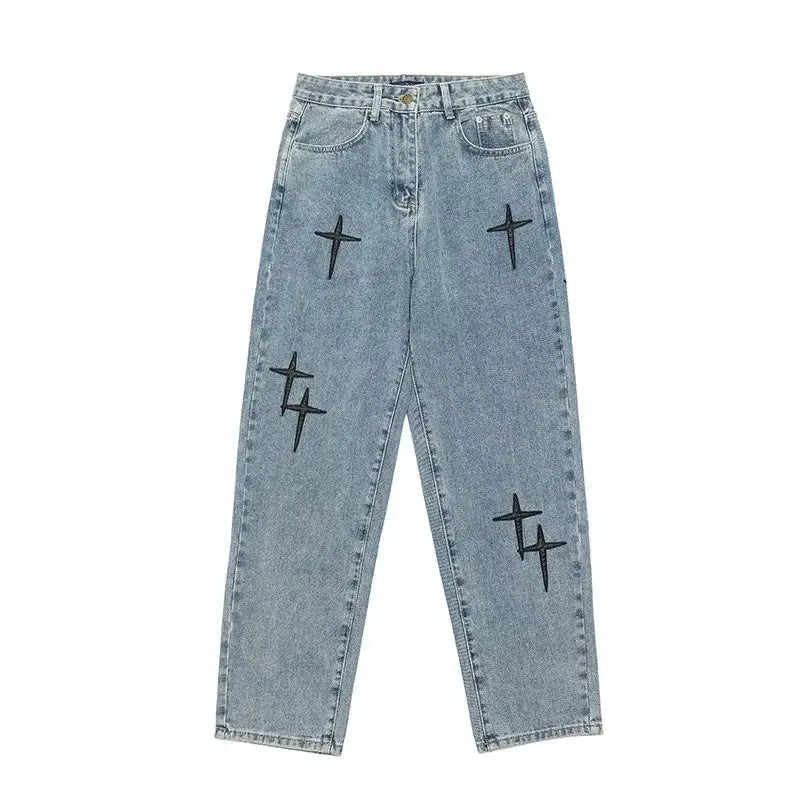 Men's 2023 New Streetwear Baggy Wide Leg Jeans Ko Print Pattern Comfortable Fit Casual Trousers for Men
