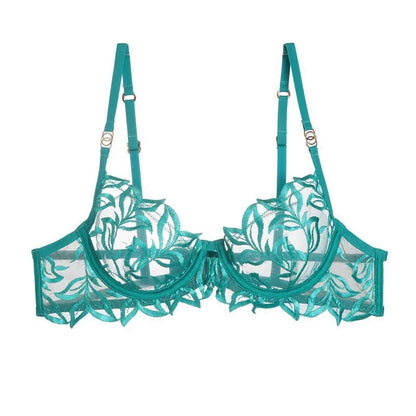 Lace Lingerie Bra & Brief Sets Women's Transparent Lace Bra Top Thin Cotton Sexy Embroidered Hollow Out T-back Soft Bra Set