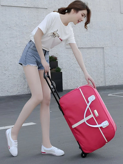 Large Capaci Travel Bag Women's Lightweight Pull Bag Portable ort Trip Hand Lage Bag with Wheels Faionable Ox Cloth