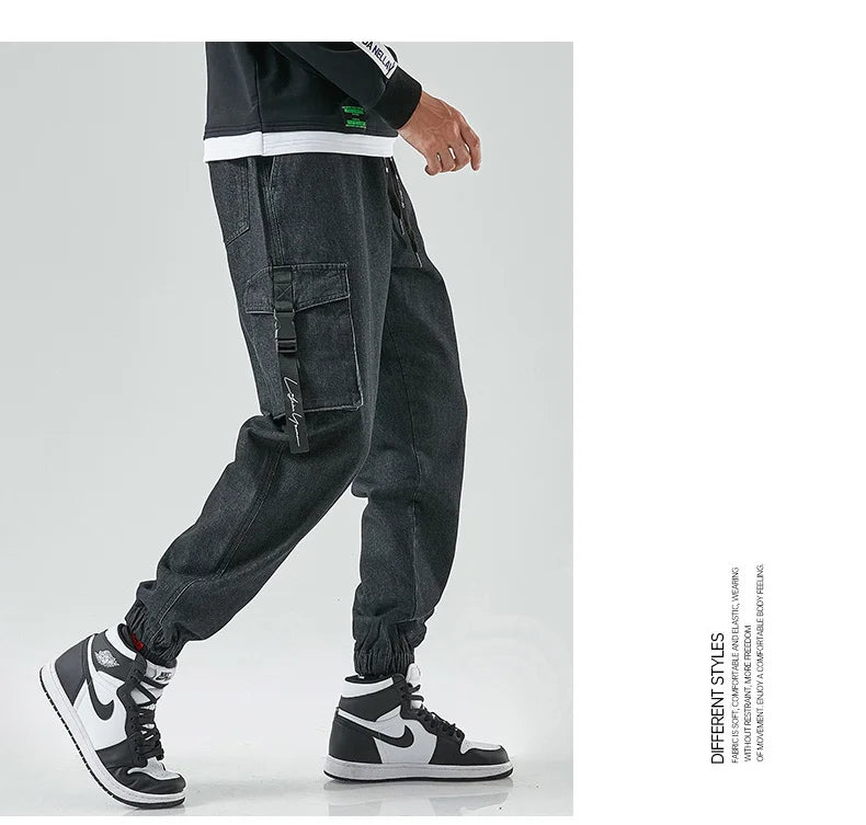 Men Joggers Cargo Denim Pants Baggy Harem Japanese Streetwear Styke Male Ankle Harajuku Casual Hip Hop Jeans Trousers Men