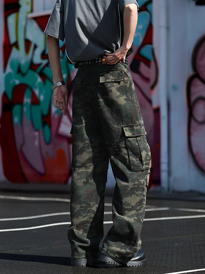 Cleanfit Camouflage Jeans Men's Retro American Workwear Loose Straight Casual Long Trousers Summer Trend Youth Active Sle