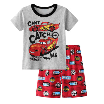 New Summer Clothing For Boys 1-7Years 95 Cars Pajamas Children's Clothes Short Sleeve Sets Cartoon Suit Cotton Kids Clothing