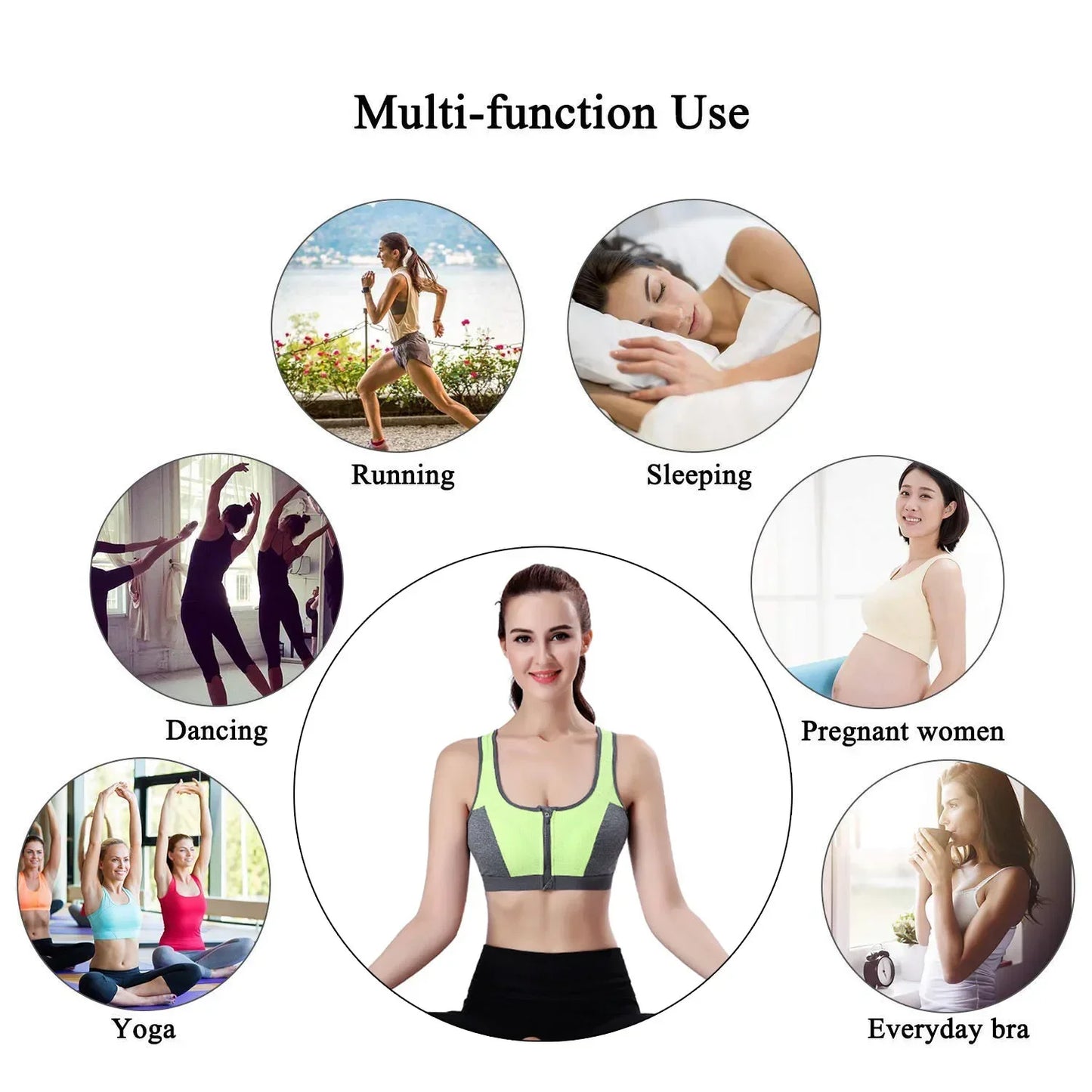 High Impact Sports Bras For Women Zipper Yoga Bras Shockproof Push Up Bra Sports Crop Top Underwear Fitness Gym Shirt Sportswear