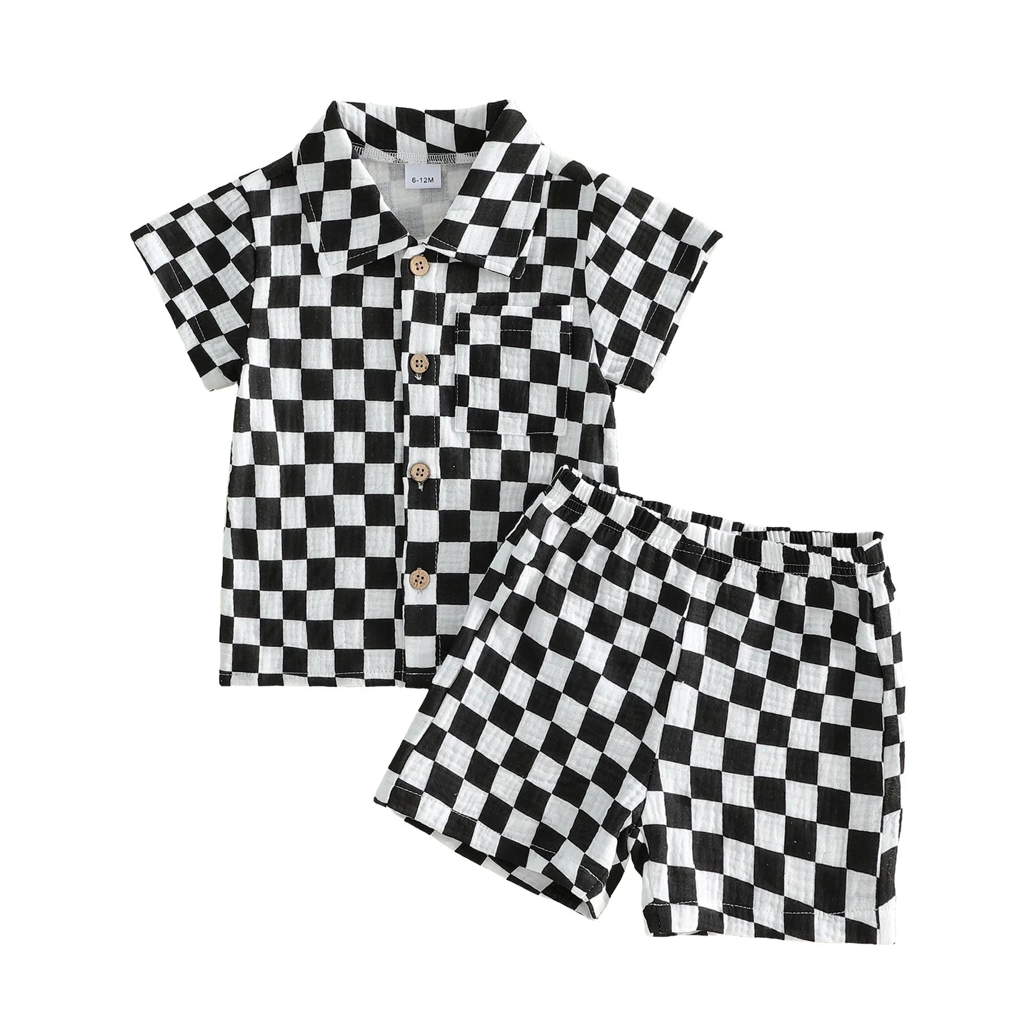 Toddler Baby Boys Summer Outfit Fashionable Plaid Short Sleeve Lapel Shirt with Shorts 2Pcs Set
