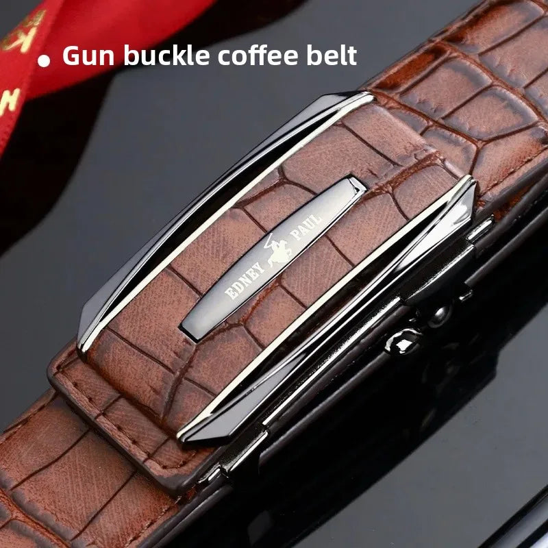 Genuine Leather Belt for Men Automatic Buckle Crocodile Pattern Calfskin Business Fashion Mid-aged And Young Waist Belt