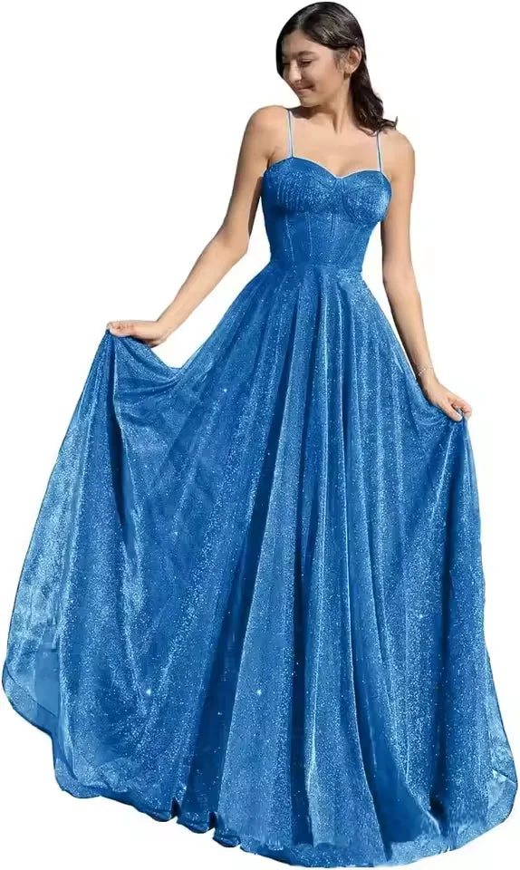 NFYN Purple A-LINE Formal Prom Gown Sequin Sweetheart Women's Evening Dresses Spaghetti Strap Pleat Celebrity Dresses Customized