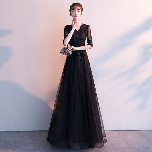 Evening dress dress women's 2026 autumn new banquet temperament long black socialite dress choir performance uniform