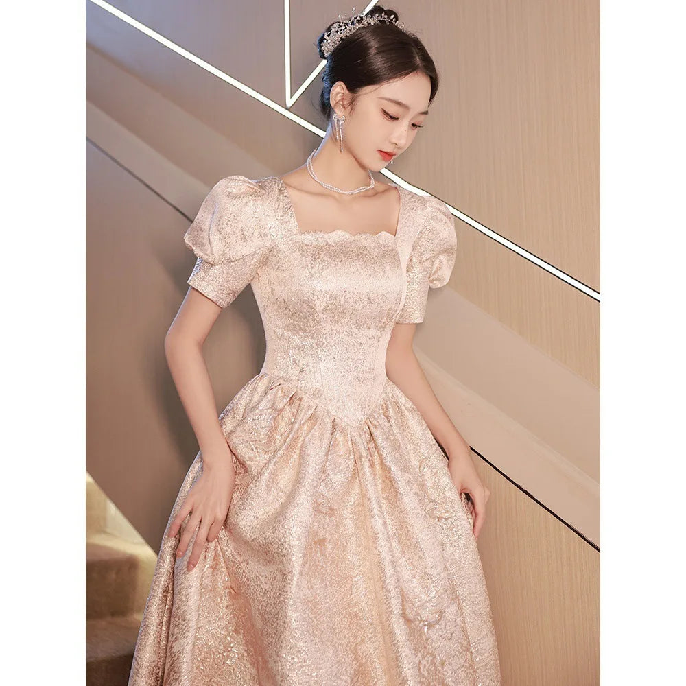 Champagne Color Evening Gown Women's Ele Long Dr mid Waist A-Line Skirt One oulder Sle Luxury Sensation Par Dr