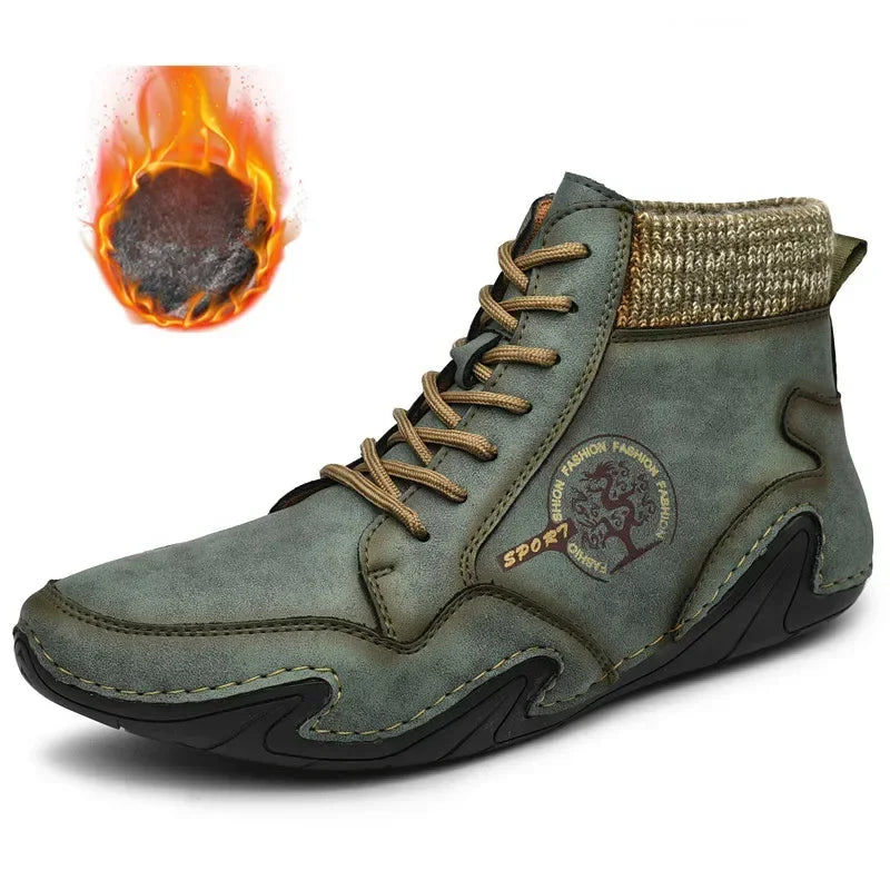 Winter Leather Men Boots Super Warm Man Snow Boots Handmade Mens Casual Shoes Walking Sneakers High Top Western Ankle Boots