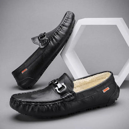 Moccasin Loafers Man Casual Shoe Square Toe Flat Leather Shoes For Men Soft Velvet Fashion 2025 2025 New Arrivals Cowhide