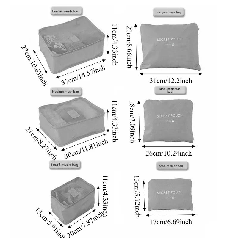 6-Piece Set Oxford Travel Storage Bags, Waterproof Organizer for Clothes, Underwear, Shoes, Portable Luggage Packing Kit