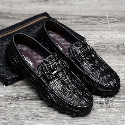 Luxury New Genuine Leather Men Shoes Thick Bottom Crocodile Style Moccasins Mens Loafers Fashion Male Flat Classic Driving Shoes