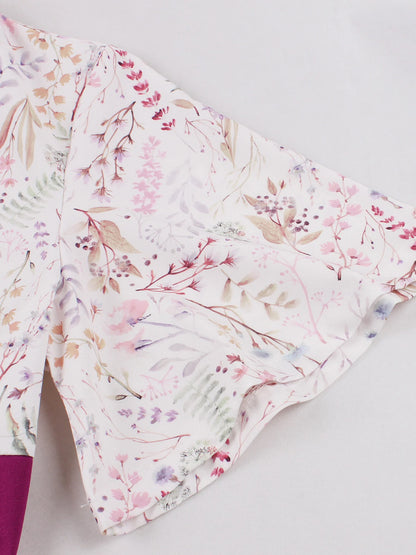 Tonval V-Neck Floral Contrast Purple High Waist Summer Dresses Holiday Women Flare Sleeve A-Line Party Birthday Beach Dress