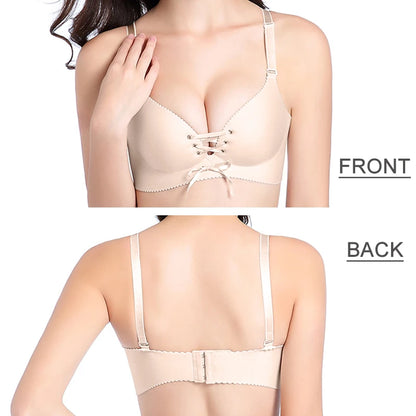 Women Push Up Bra Sexy Wire Free Lingerie Seamless Brassiere Intimates Underwear Female Deep V Bowknot Bralette Bra