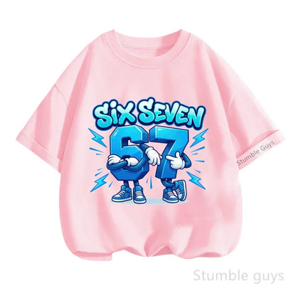 Summer Boys Clothes Girls 67 Print Tshirt Six Seven T-shirt Kids 3-14Y Short Sleeve Casual Tee
