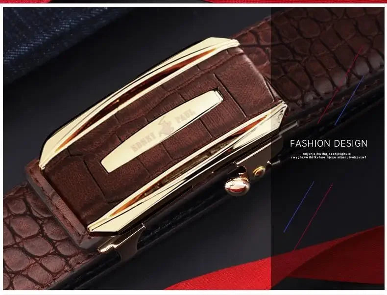 Genuine Leather Belt for Men Automatic Buckle Crocodile Pattern Calfskin Business Fashion Mid-aged And Young Waist Belt