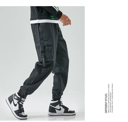 Men Joggers Cargo Denim Pants Baggy Harem Japanese Streetwear Styke Male Ankle Harajuku Casual Hip Hop Jeans Trousers Men