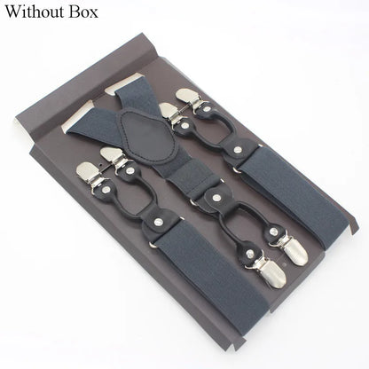 3.5*120cm Fashion 6 Clips Striped Braces Man Male Vintage Casual Leather Suspenders For Adult  Tirantes Trosers Strap Adjustable