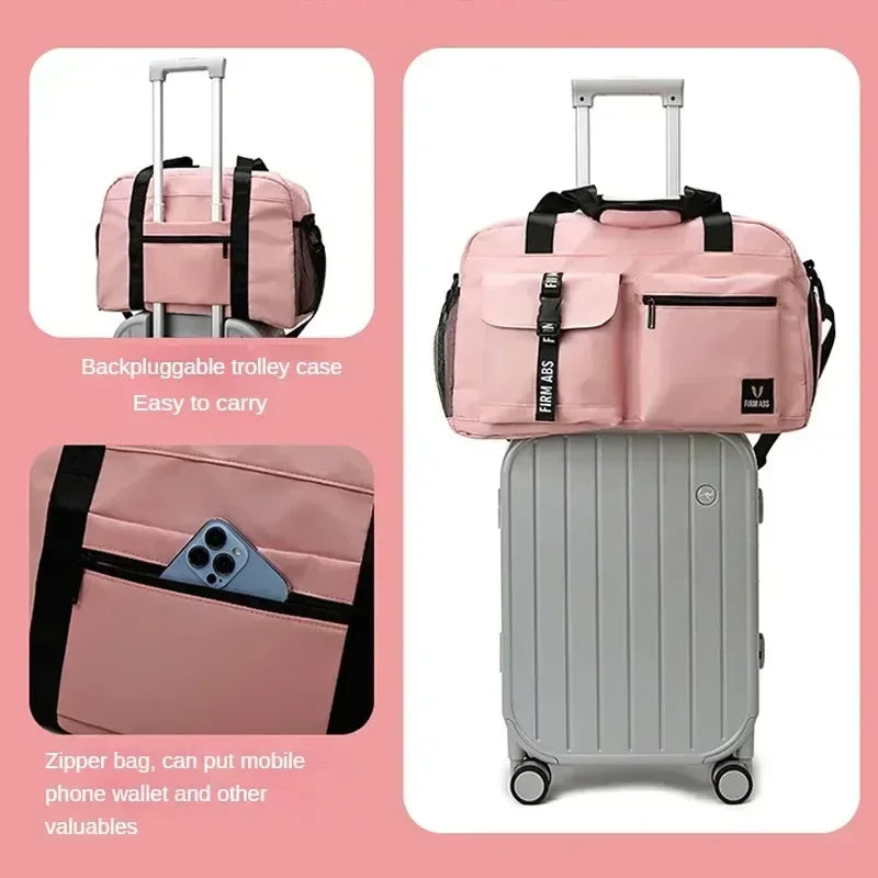 Large capacity dry wet separation travel bag with shoe box, can be equipped with a suitcase, portable fitness yoga exercise bag
