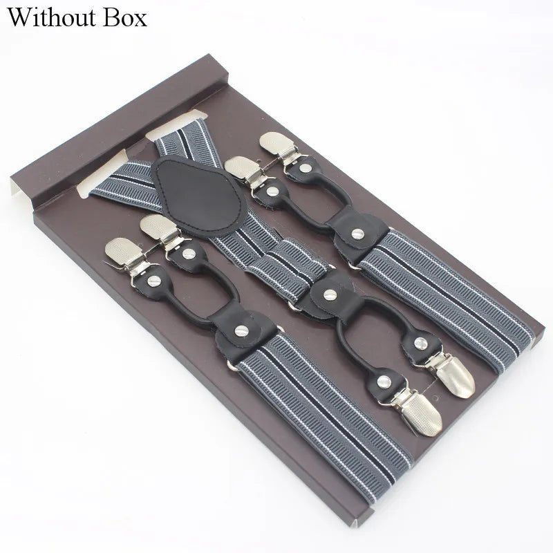 3.5*120cm Fashion 6 Clips Striped Braces Man Male Vintage Casual Leather Suspenders For Adult  Tirantes Trosers Strap Adjustable