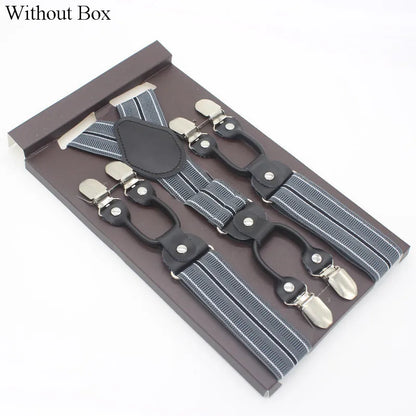 3.5*120cm Fashion 6 Clips Striped Braces Man Male Vintage Casual Leather Suspenders For Adult  Tirantes Trosers Strap Adjustable