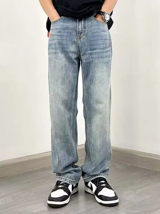 American Sle Loose Straight Leg Blue Jeans Men's Casual Faionable Winter Wear Comfortable Casual New Sle Long Trousers