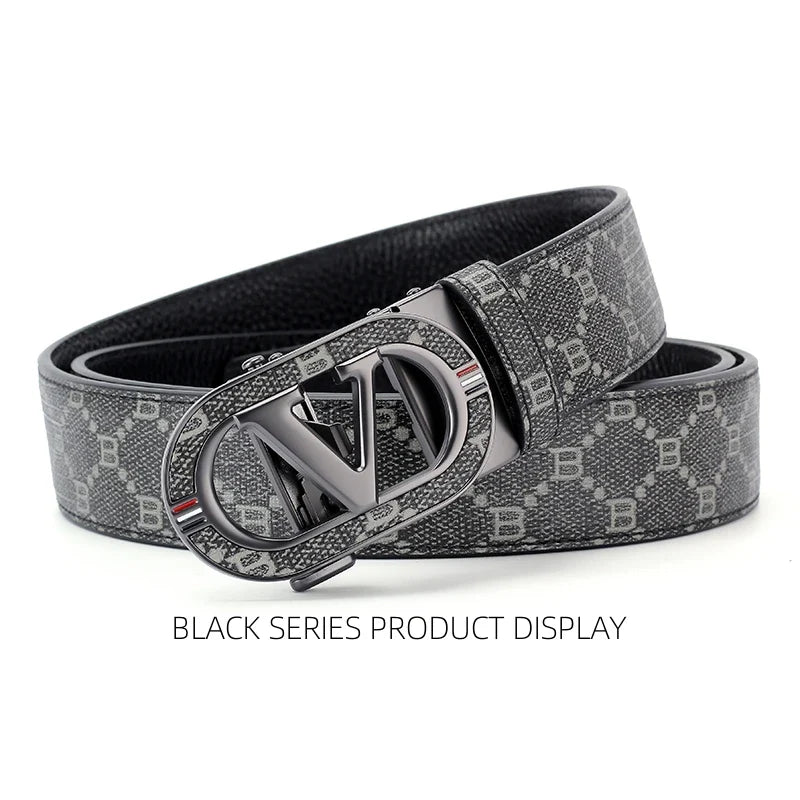 New Big "V" Automatic Buckle Men Belt, Fashionable Letter Buckle Waist Belt, Business Casual Leather Belt,Genuine Suit Belt