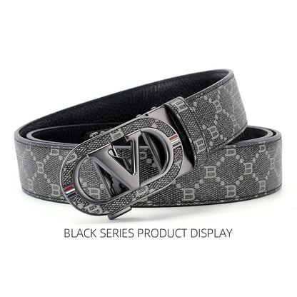New Big "V" Automatic Buckle Men Belt, Fashionable Letter Buckle Waist Belt, Business Casual Leather Belt,Genuine Suit Belt