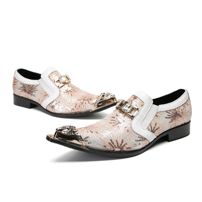 New British Style Pointed Toe Banquet Shoes Leisure Plus Size Print Evening Shoes Elegant Men Busienss Cow Leather Wedding Shoes