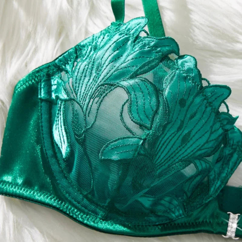 Sexy Lingerie Set Women Transparent Bralette Underwire 2 Piece Bra Floral Embroidery Push Up Bra Panty and Panty Set Underwear