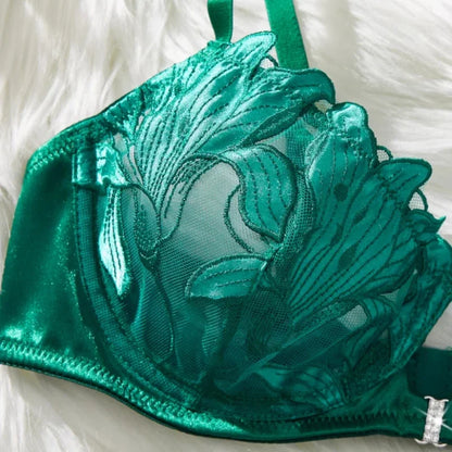 Sexy Lingerie Set Women Transparent Bralette Underwire 2 Piece Bra Floral Embroidery Push Up Bra Panty and Panty Set Underwear