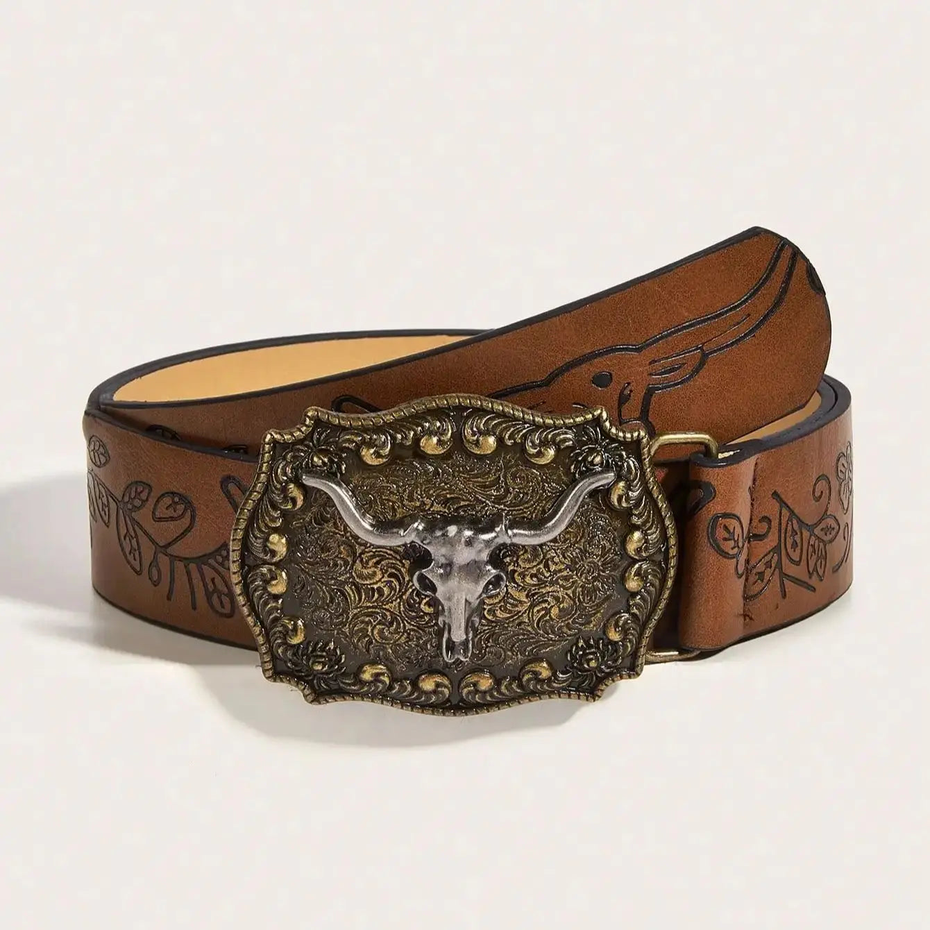 Vintage western cowboy wind cowboy buckle printed belt
