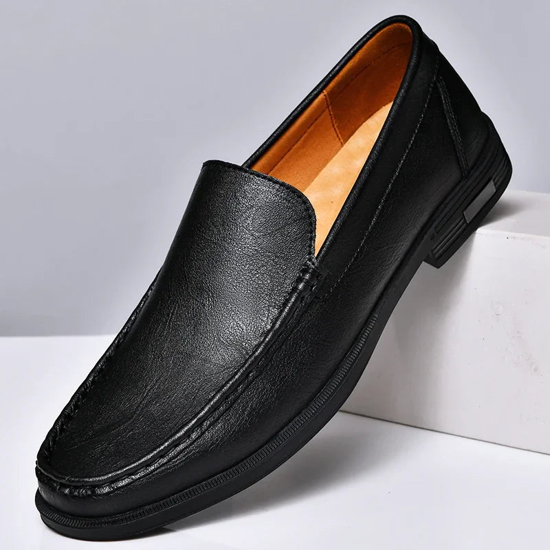 Genuine Leather Slip on Loafers Men Formal Dress Shoes Office Driving Wedding Party Mocasines Hombre Big Size Casual Shoes