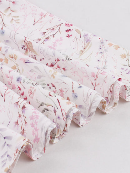 Tonval V-Neck Floral Contrast Purple High Waist Summer Dresses Holiday Women Flare Sleeve A-Line Party Birthday Beach Dress