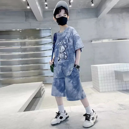 Boys Sports Suit Summer Cartoon Sets New Children's Short-Sleeved T-Shirt Shorts 2-Piece Kids Fashion Loose Clothes Outfit