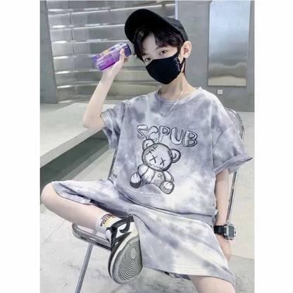 Boys Sports Suit Summer Cartoon Sets New Children's Short-Sleeved T-Shirt Shorts 2-Piece Kids Fashion Loose Clothes Outfit