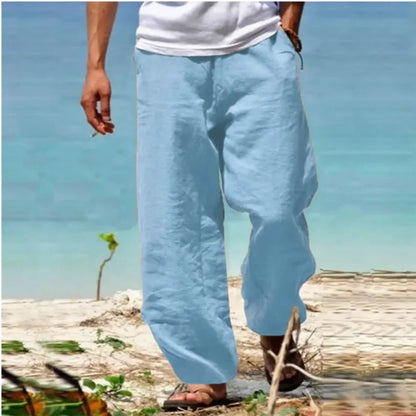 2025 New Straight Casual Cotton Linen Pants Men Wide Leg Lightweight Baggy Cotton Sweatpants Male Walking Jogger Trousers Work