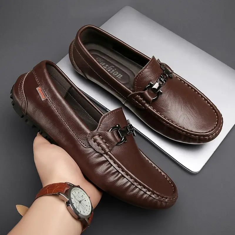 Moccasin Loafers Man Casual Shoe Square Toe Flat Leather Shoes For Men Soft Velvet Fashion 2025 2025 New Arrivals Cowhide