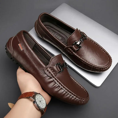 Moccasin Loafers Man Casual Shoe Square Toe Flat Leather Shoes For Men Soft Velvet Fashion 2025 2025 New Arrivals Cowhide
