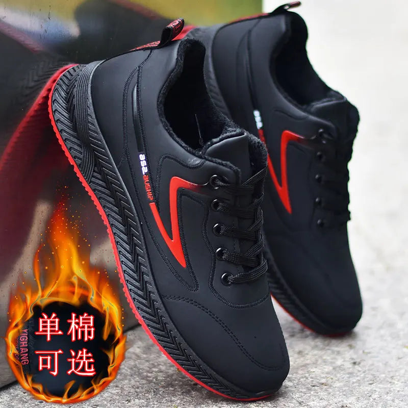 Men's Winter Waterproof Fce Lined Thi Leather Surface Sport oes Anti Slip Warm Cotton Running Casual oes All Match L...