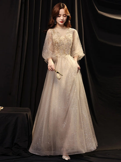Champagne Color Evening Gown Women's 2026 New Banquet Host Luxury Small ence High-end Birthday Adult Ceremony Princ Skirt