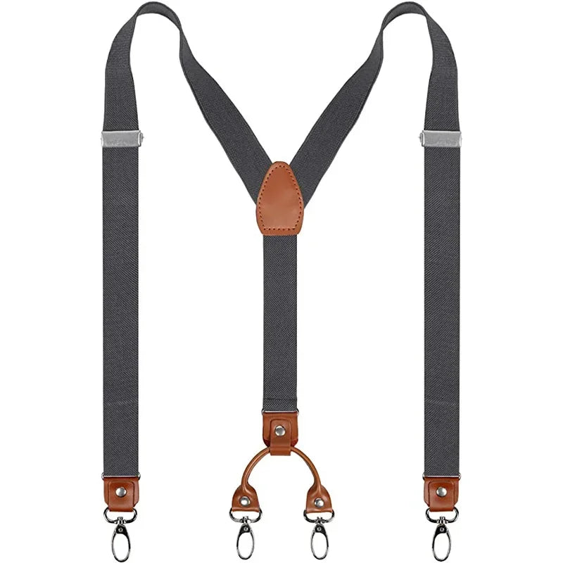 2.5cm 4 Clips Suspenders Clips for Men Y-Back Jeans Hook Buckle Adjustable Pant Braces Straps for Shirt Suit Pants Suspender