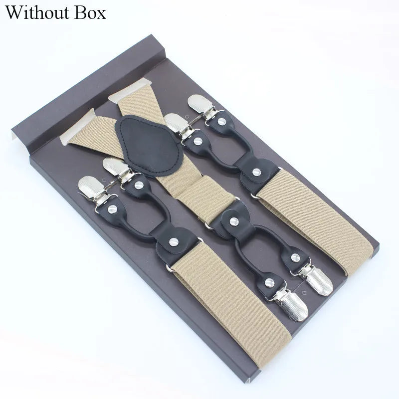 3.5*120cm Fashion 6 Clips Striped Braces Man Male Vintage Casual Leather Suspenders For Adult  Tirantes Trosers Strap Adjustable