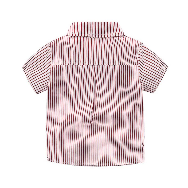 Summer Boys Clothing Set Cotton Striped Short Sleeve Lapel Shirt Pants 2Pcs Suit For 2-6 Years Kids Casual Outfits Elegant Suit
