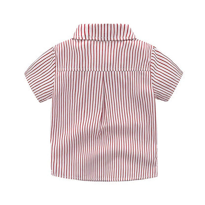 Summer Boys Clothing Set Cotton Striped Short Sleeve Lapel Shirt Pants 2Pcs Suit For 2-6 Years Kids Casual Outfits Elegant Suit