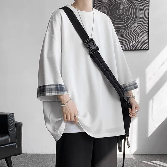 plus Size Ice Silk ort Sve T-irt Men's Summer Casual Brand Haome Loose Seven Sve Body irt Comfortable Loose Fit