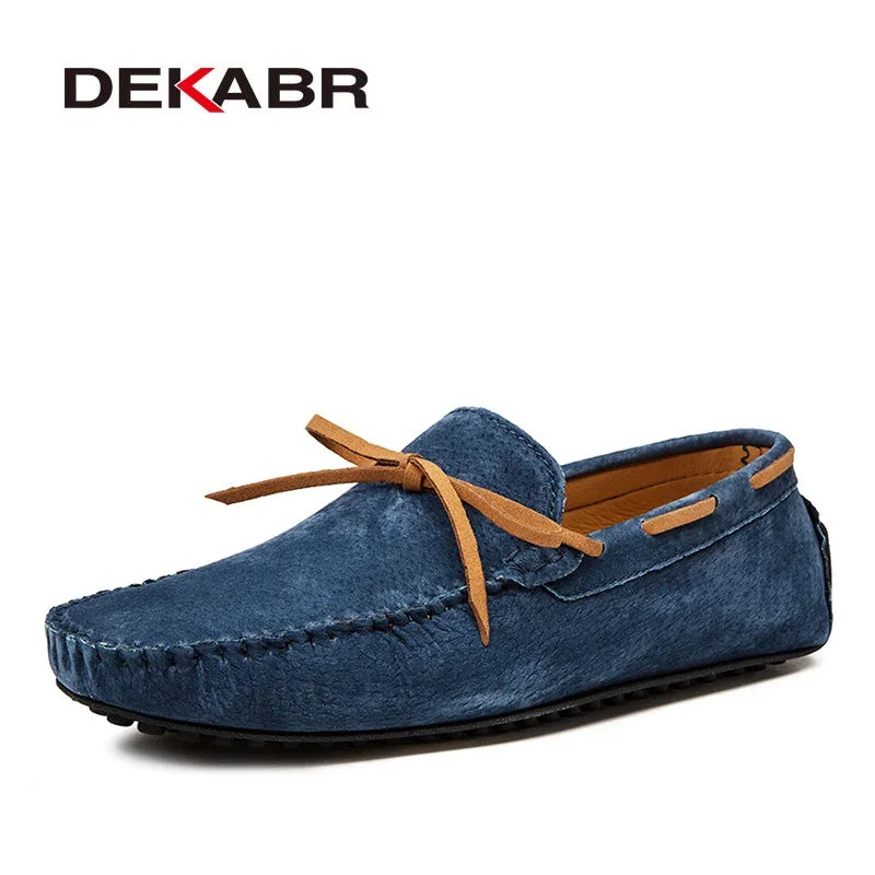 DEKABR Casual Men Genuine Leather Shoes Summer Breathable Green Men's Loafers Leather Shoes Sapato Masculino Zapatos Hombre
